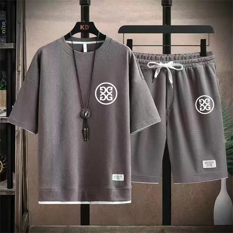 Summer Men and Women 2-Piece T-shirt +Shorts Sportswear Fashion Printing Loose Harajuku Style Street Apparel Casual Golf New Set