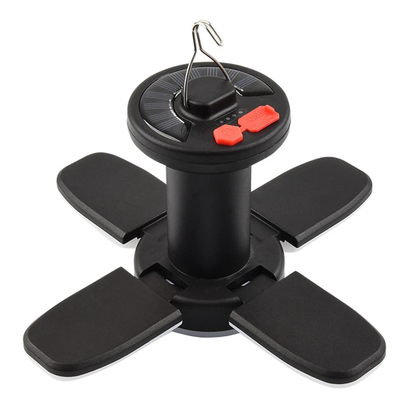 

1 Set Solar Camping Lamp Outdoor Tent Lamp Emergency Searchlight Hanging 4-Leaf Lighting Lamp