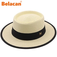 hat for women summer beach hat female casual fashion lady girls m letter round flat brim straw cap girls sun hat chapeu feminino