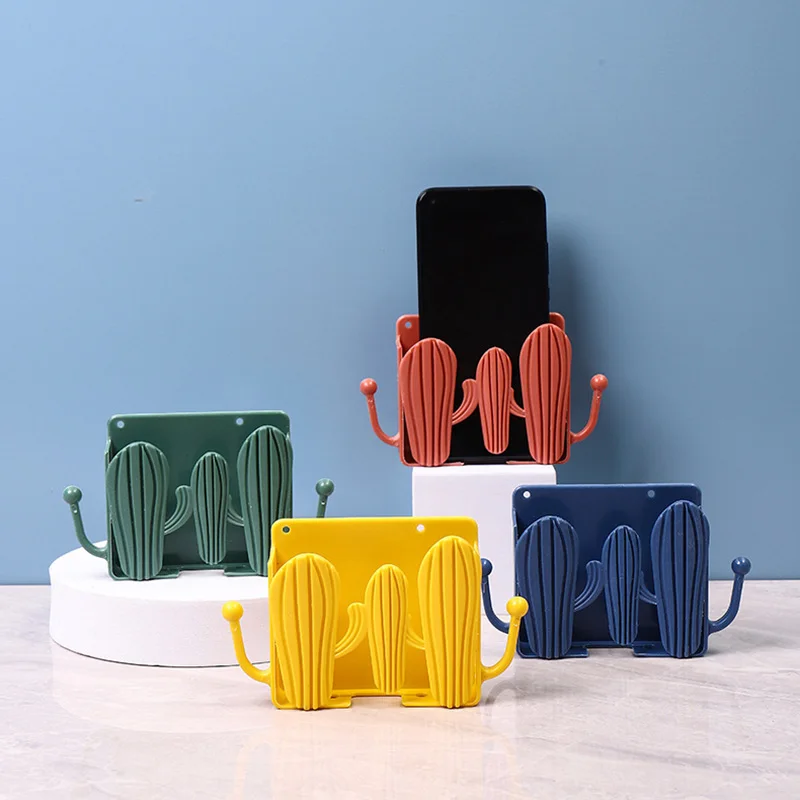 

Punch Free Wall Mounted Organizer Storage Box Remote Control Mounted Phone Plug Wall Holder Charging Cactus Multifunction Hook