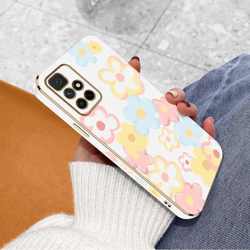 Doodle flower Luxury Plating Phone Case For Xiaomi Redmi 10 10A 12C 9 10C 9T 9A A1 9C Cover