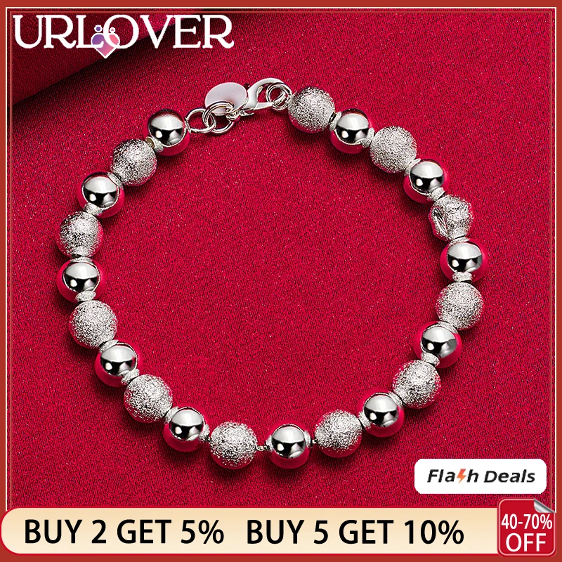 

925 Stamp Silver Color 20cm Frosted Bead Smooth Ball Chain For Women Bracelet Fashion Jewelry Birthday Party Wedding Accessories