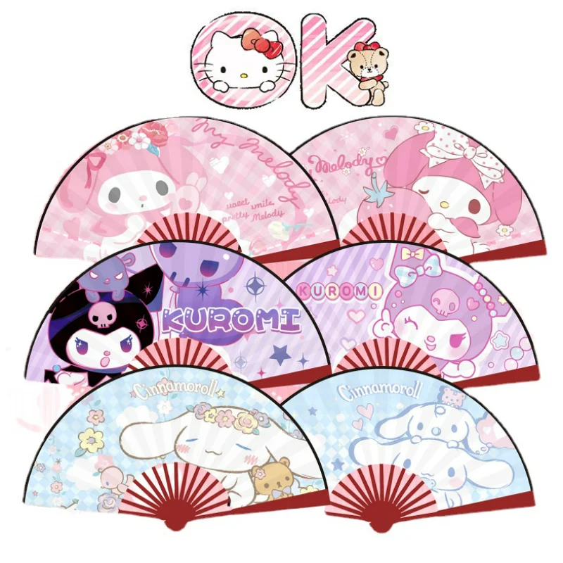 

10 Inch Sanrio Series Folding Fan Hello Kitty Kuromi Cinnamoroll Anime Fan Portable Summer Outdoor Handheld Fan for Girls