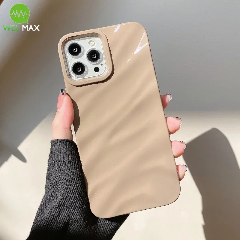 Модный однотонный противоударный мягкий чехол из ТПУ с объемным рисунком морщин