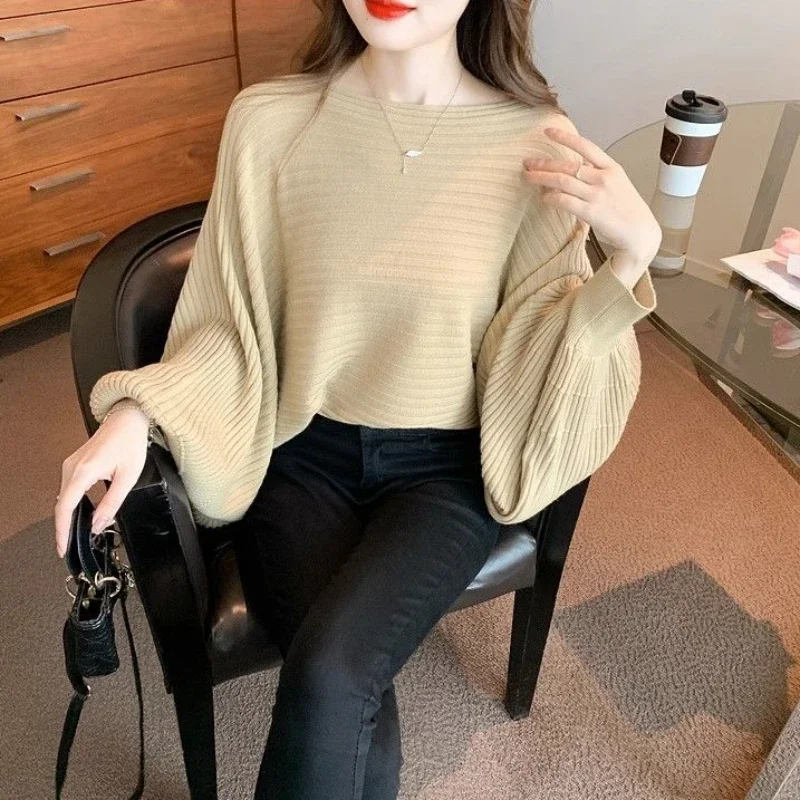 Пуловеры черные вязаные топы для женщин белый полосатый женский свитер с круглым