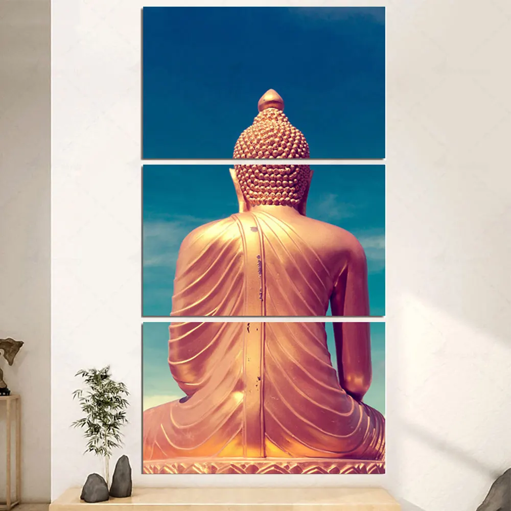 

Artsailing 3 Panels Wall Art Gold Buddha Poster Picture Photo Frame Print Artwork Modern Canvas Painting For Home Living Room