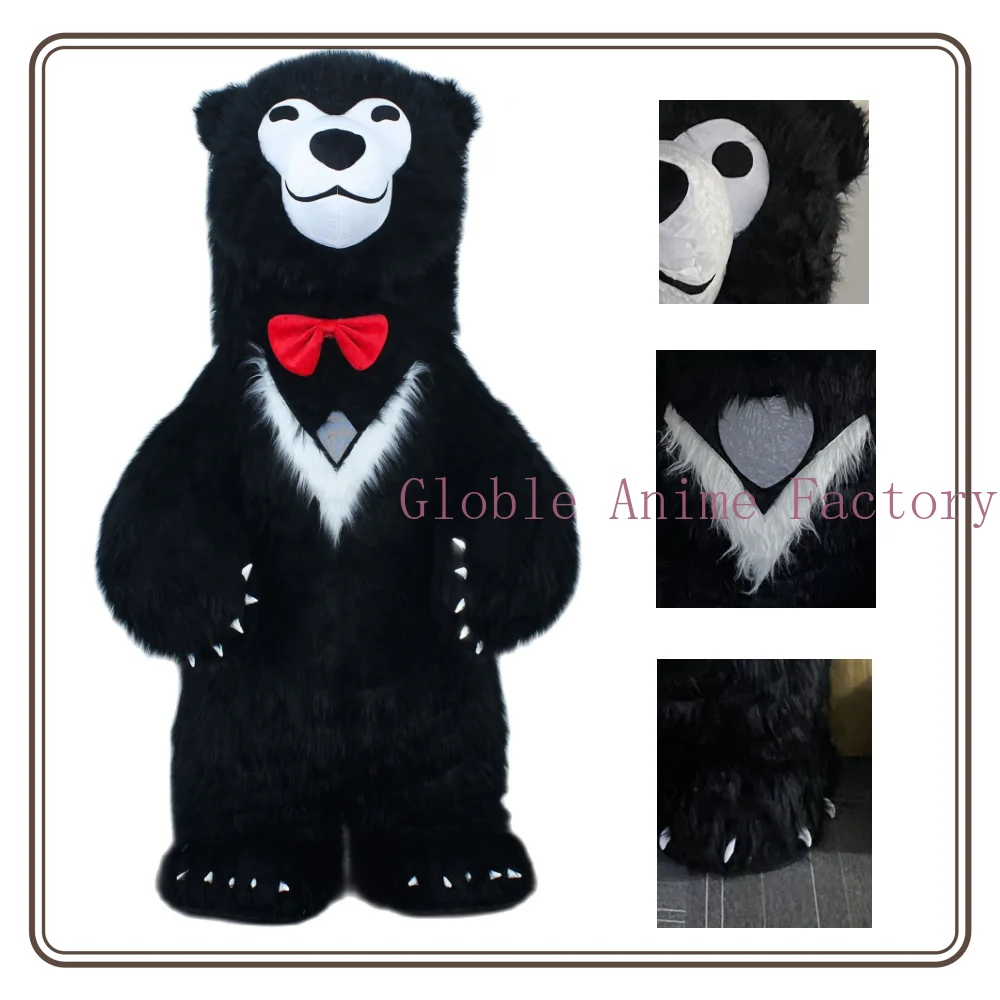 {Heart Shaped Window}Inflatable Black Polar Bear Suit Round Eyes Bear Mascot Black Furry Cosplay Suit 3m Plush Bear Costume