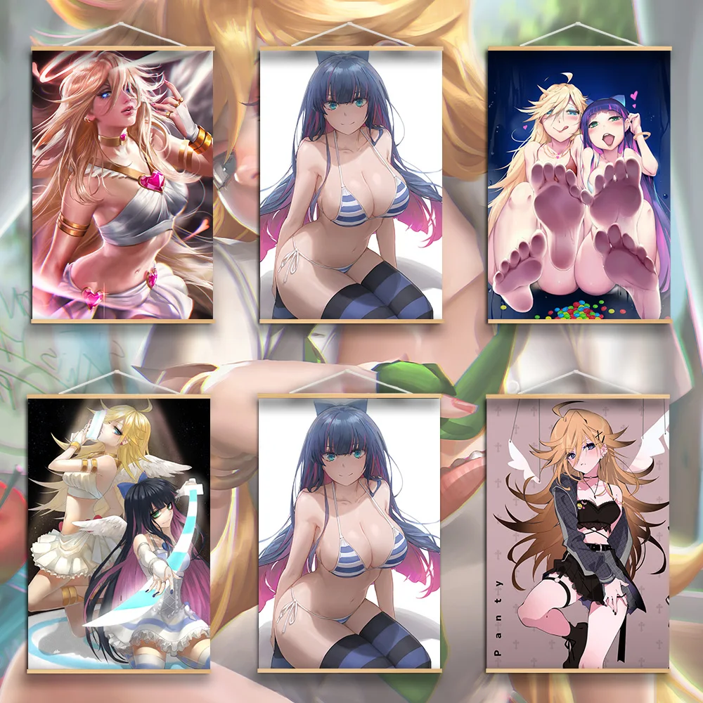 

Panty and Stocking With Garterbelt Anime Manga Wall Poster Solid Wood Hanging Scroll posters wall decor Decor Cosplay B