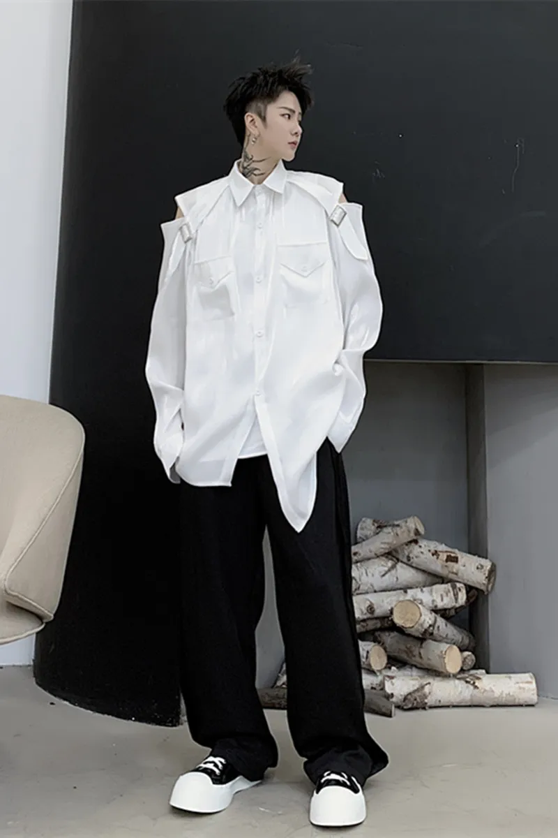 GetSpring женская рубашка 2024 осень с открытыми плечами длинным рукавом Однотонная