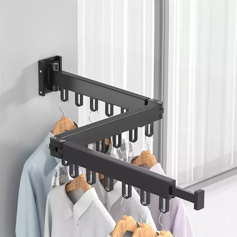 

New Folding Clothes Hanger Wall Mount Cloth Drying Rack Retractable Home Laundry Clothesline For Balcony Bedroom Trifold