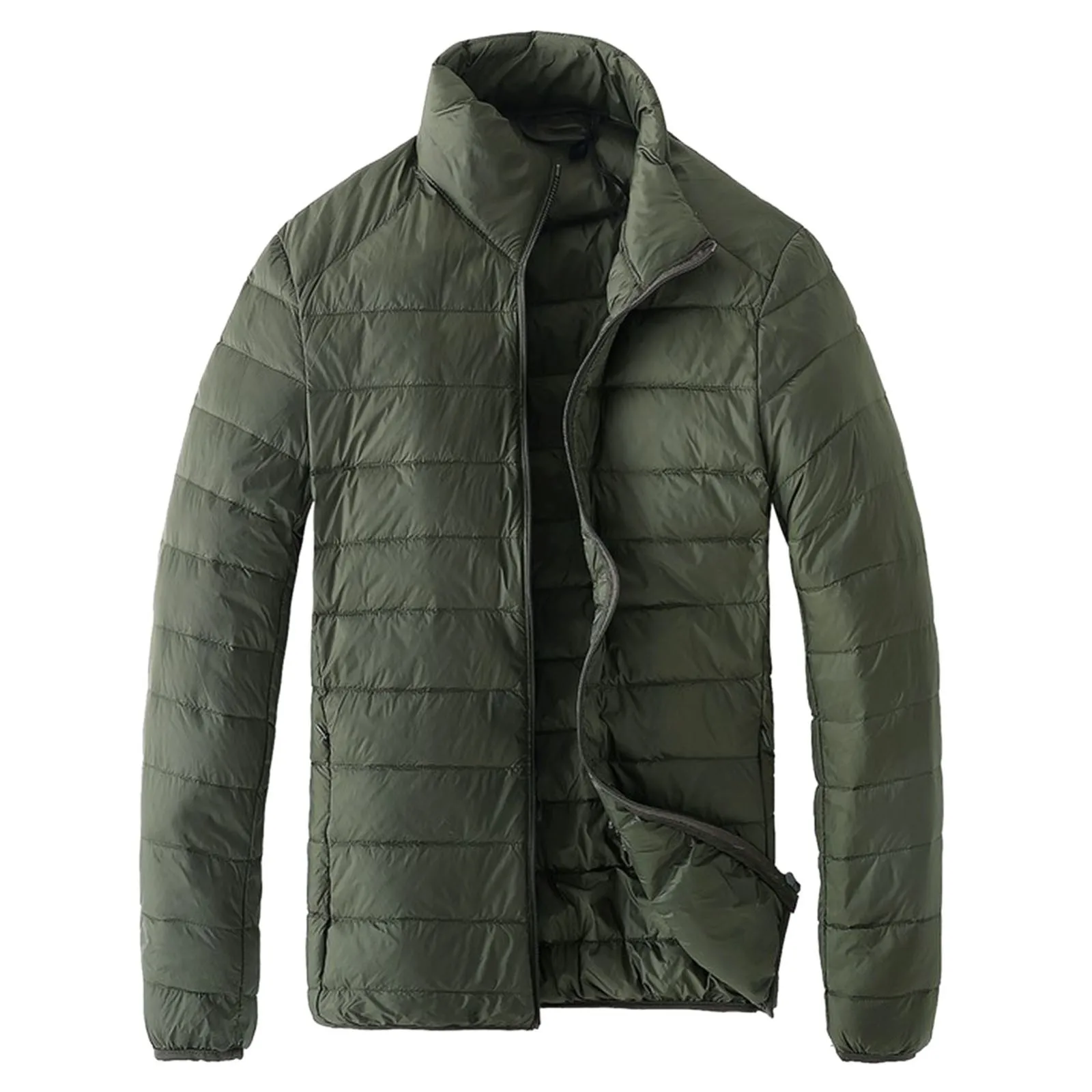 

Men's Winter Solid Stand Collar Down Jacket Lightweight Warm Outwear Zipper Classic Bread Outercoat