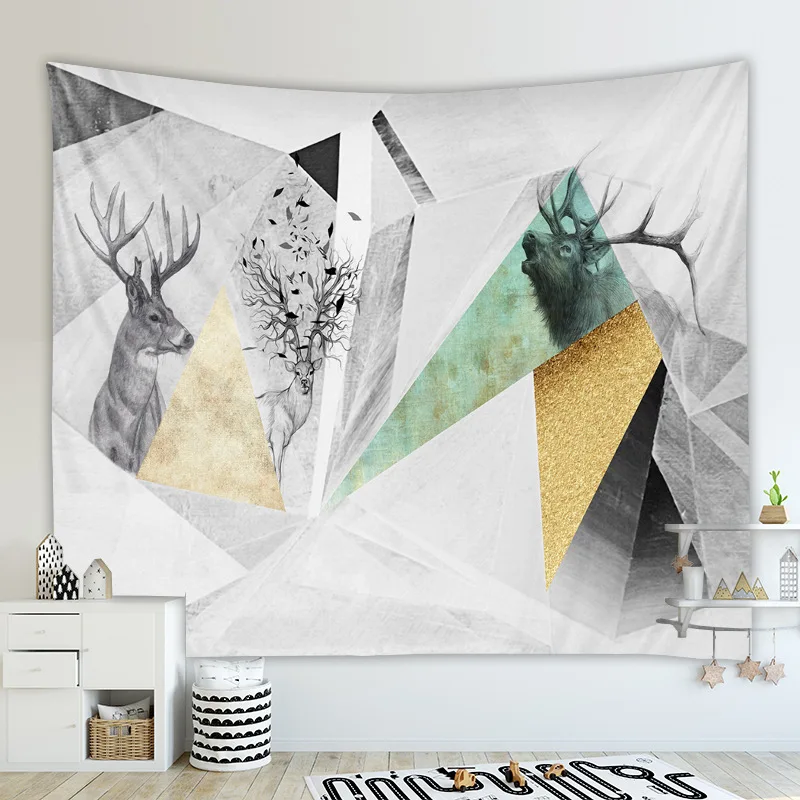 

Nordic Colorful 3D Geometric Tapestry Wall Fabric Home Decoration Simple Deer Head Pink Flamingo Hanging Wall Tapestries Blanket