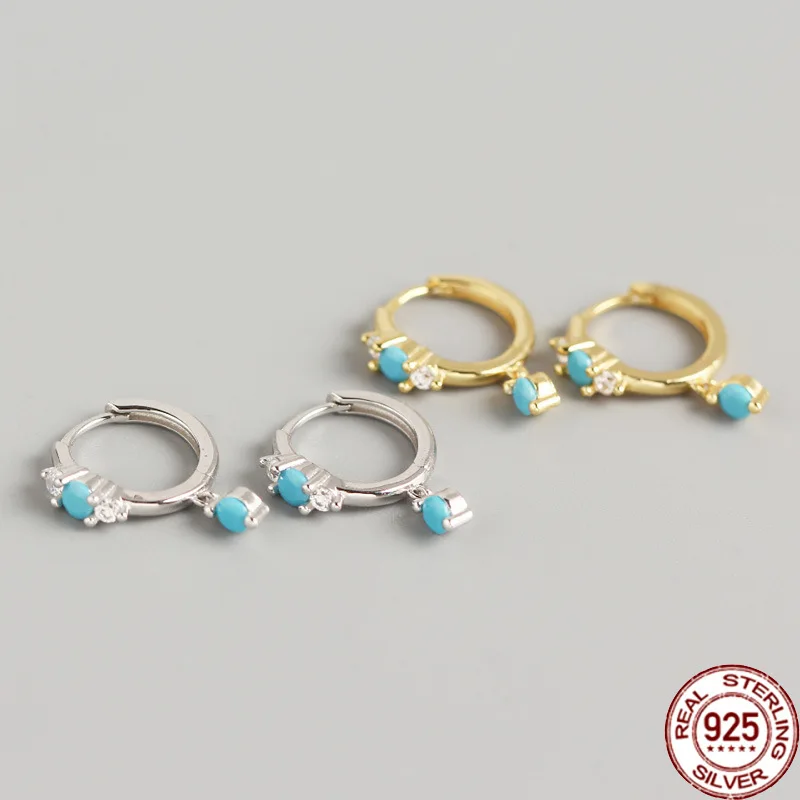 

Женские серьги-кольца из серебра 925 пробы, бирюзового цвета
