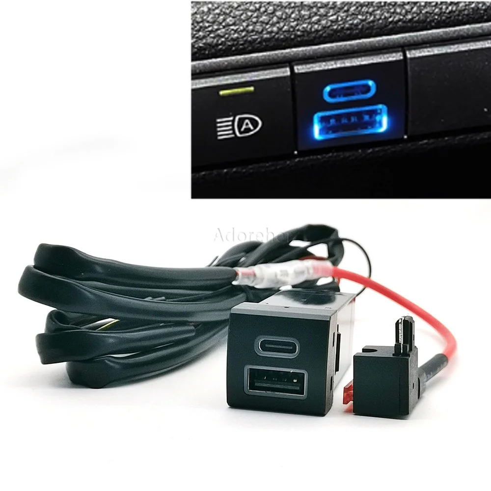 Фото Автомобильное зарядное устройство с двумя портами USB QC3.0 Type-C PD для Toyota Land Cruiser Prado 150 Rav4 Camry Corolla 18-22 №1