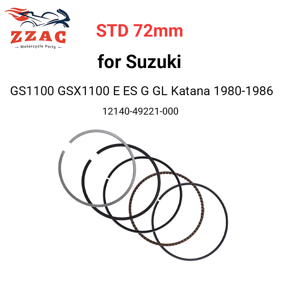 Фото Комплект поршневых колец STD 72 мм для мотоциклов Suzuki GS1100 GSX1100 E ES G GL Katana 1980-1986, артикул 12140-49221-000, запчасти двигателя №1