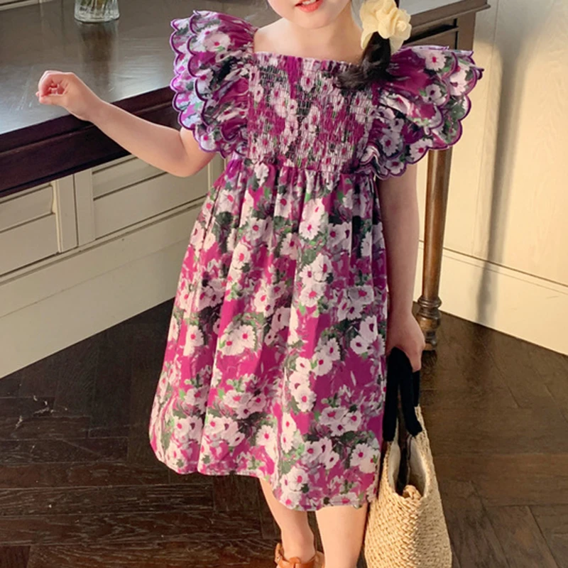 

2023 New Summer Short Sleeved Floral Dress Princess Dress For Girl Clothes Children Clothes Kid Dress