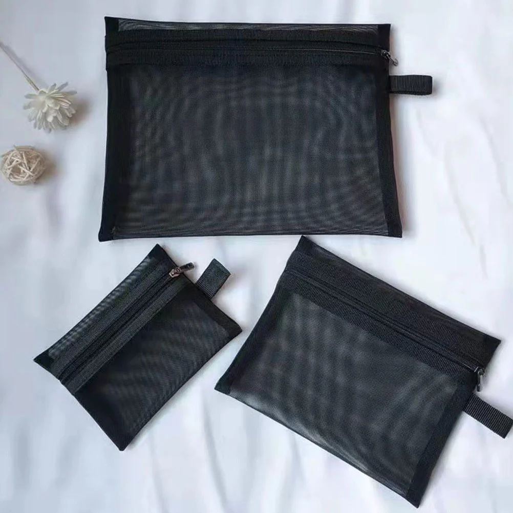 

3 Pcs Mesh Bags Zipper Travel Storage Zippered Pouches Organization Nylon Makeup Toiletry