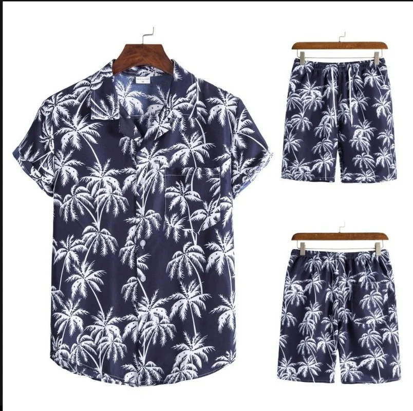 

Men Outfit Set 2022 New Summer Fashion Men's Set Hawaiian Beach Casual Short Sleeve Print Shirt + Shorts 2 Piece Suits