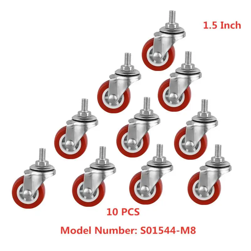 

10 Pcs/Lot Spot 1.5 Inch Red Screw Caster M8 Universal Roller Pvc Plastic Wheel Glass Mechanical Backup