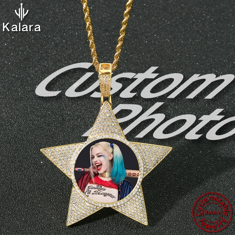 

Hip Hop Custom Photo Name Couple Pendants Friendship Necklace Five Pointed Star Choker Personalized Jewelry Gifts Best Selling