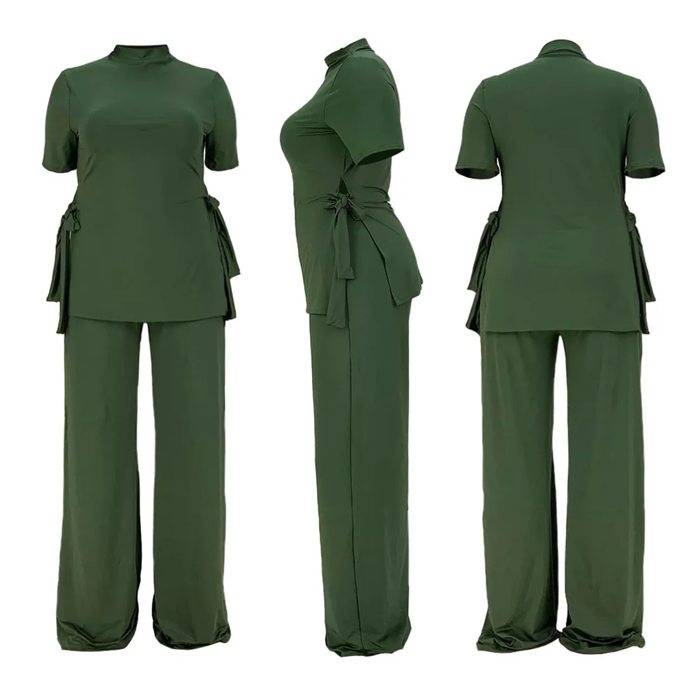Plus Size Two Piece Outfits Women's Clothing Short Sleeve Round Neck Loose Matching Set Elastic Casual Wholes 3xl 4xl 5xl 6xl