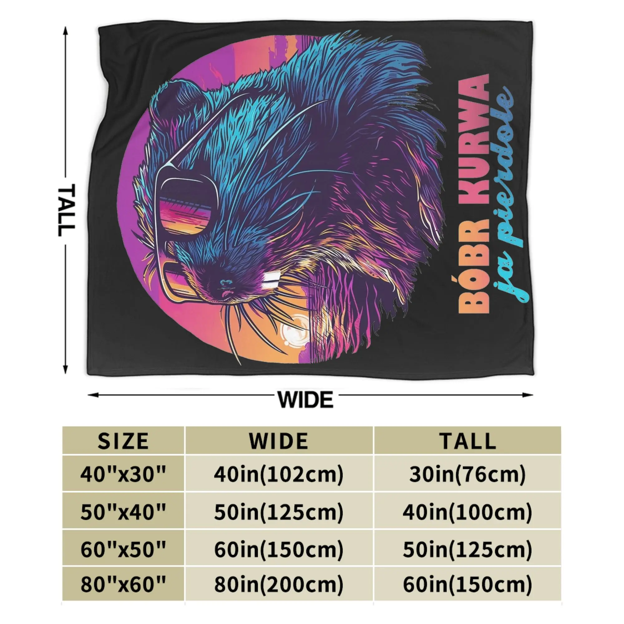 Теплое мягкое одеяло Synthwave Polish Beaver Meme Ja pierdole Bobr Bober Kurwa, фланелевое покрывало для дивана, кровати (art.: 3920d44874006) - 3920d44874006