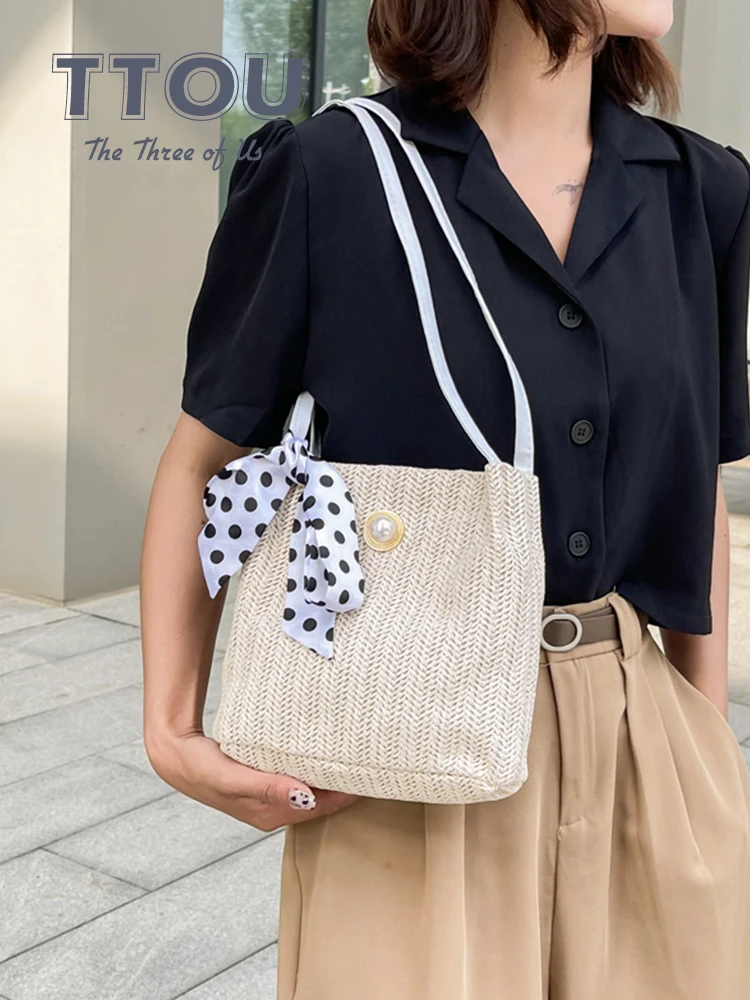 

Fashion Cherry Handbags 2022 Luxury Fashion Brand Designer Beach Straw Women's Shopper Basket Bohemia Woven Summer Shoulder Bags