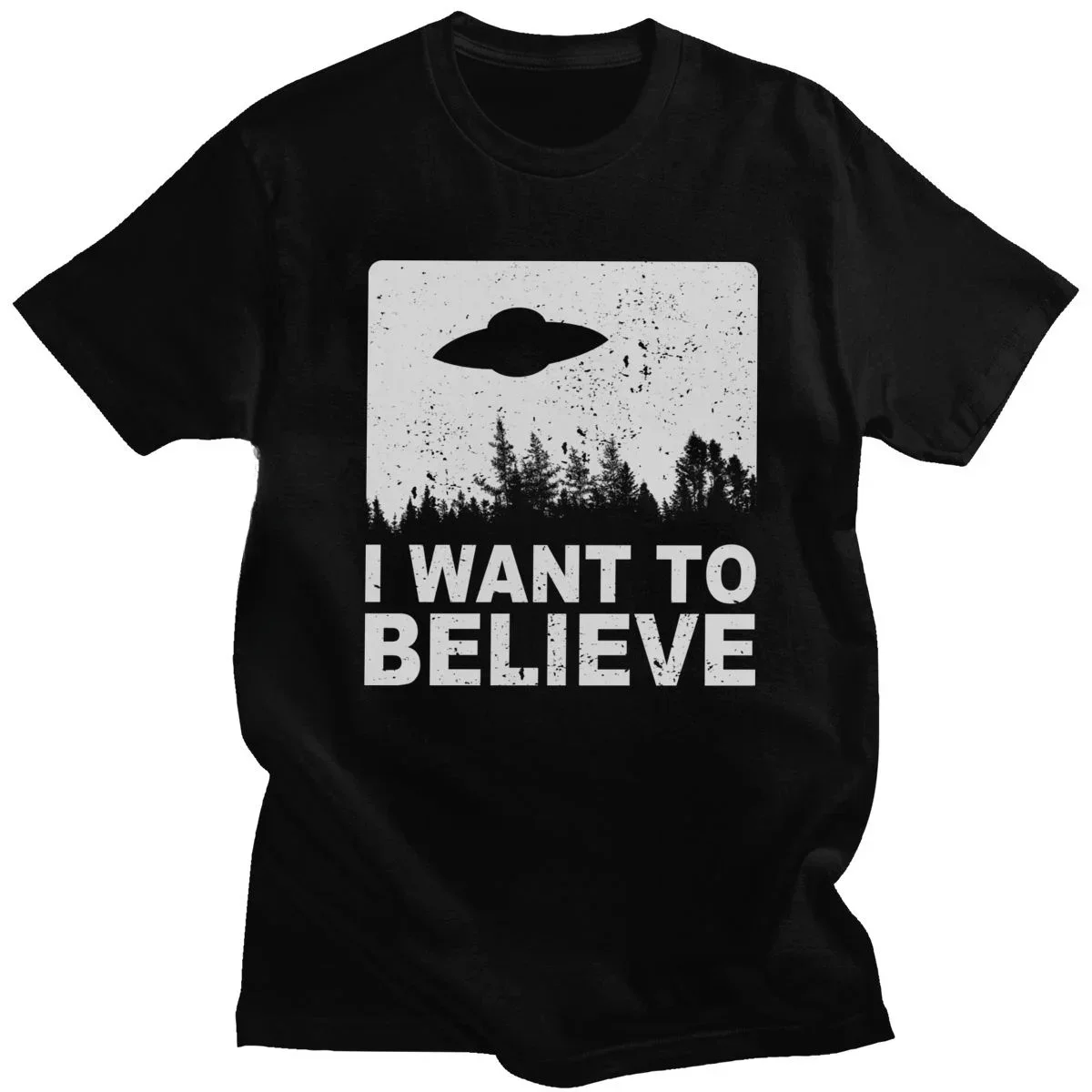 Мужская одежда I Want To Believe Футболка с принтом Винтажная рубашка круглым вырезом
