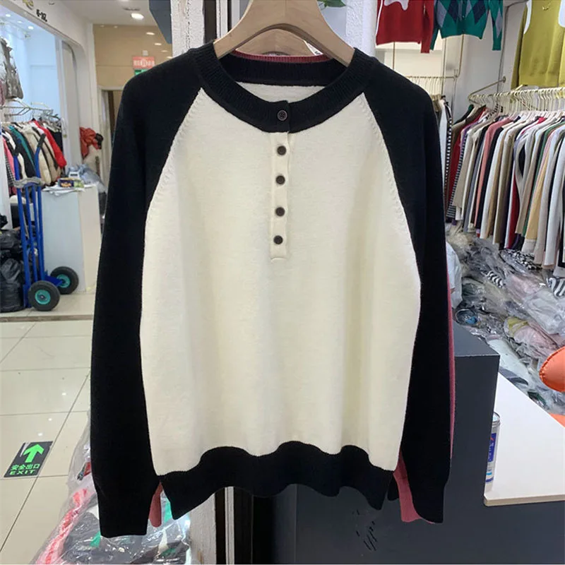 Корейский женский цветной свободный вязаный свитер 2025 новые женские вязаные