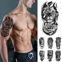 waterproof temporary tattoo sticker lion tiger wolf rose clock flash tatto women men arm body art transfer fake sleeve tattoos