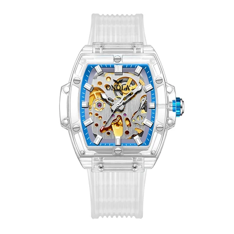 Модные мужские часы ONOLA спортивные пластиковые прозрачные полые полностью автоматические механические часы мужские водонепроницаемые часы
