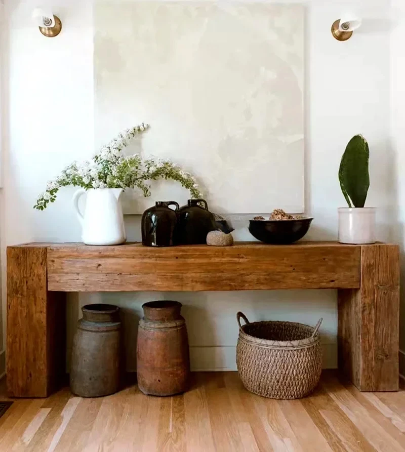 Бревенчатый длинный узкий стол Консольные столы из цельного дерева натурального