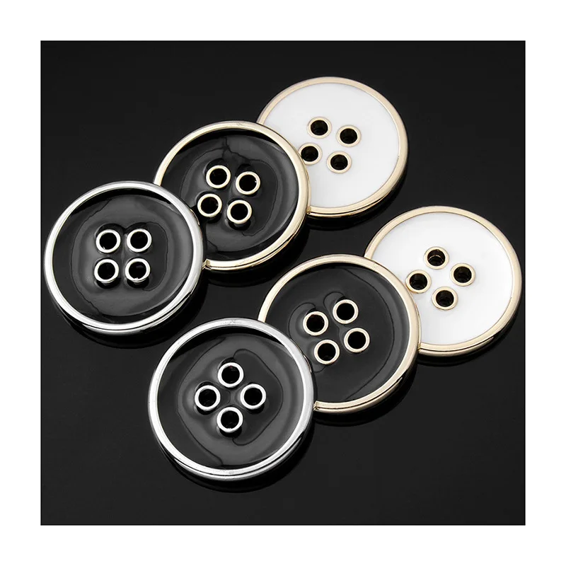 

10pcs/lot Four-eye Metal Hand Sew Buttons Gold and Silver Edge Black Dotted Oil Clothing Round Decor Button Accessories