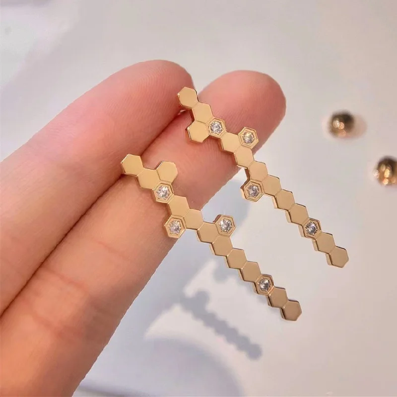

925 Sterling Silver Bee My Love Honeycomb Earrings For Women Nest Long Grid Earrings High Quality Grade Fashion Jewelry Girl