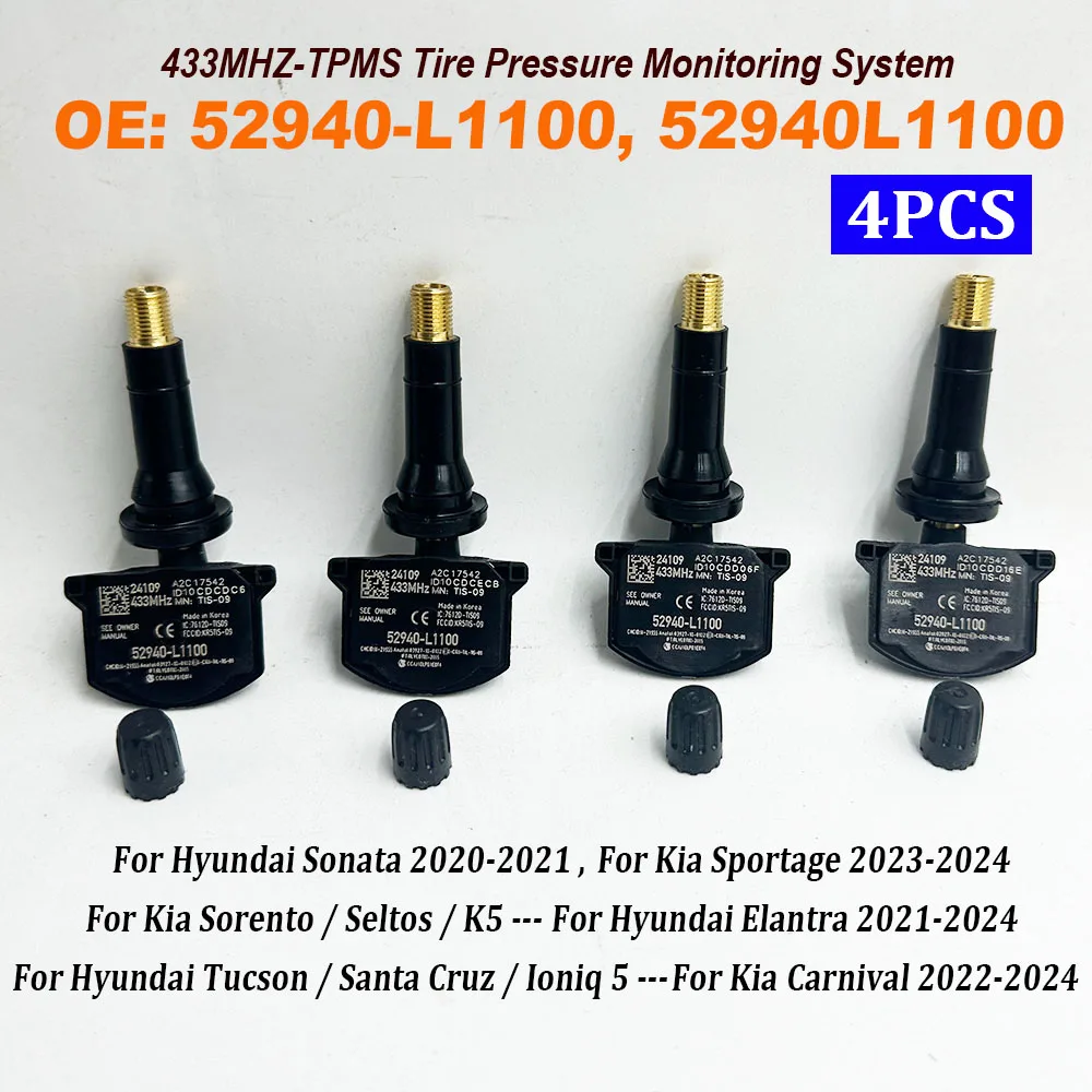 4 шт. высокое качество 52940-L1100 52940L1100 датчик давления в шинах 433 МГц TPMS для Kia Carnival