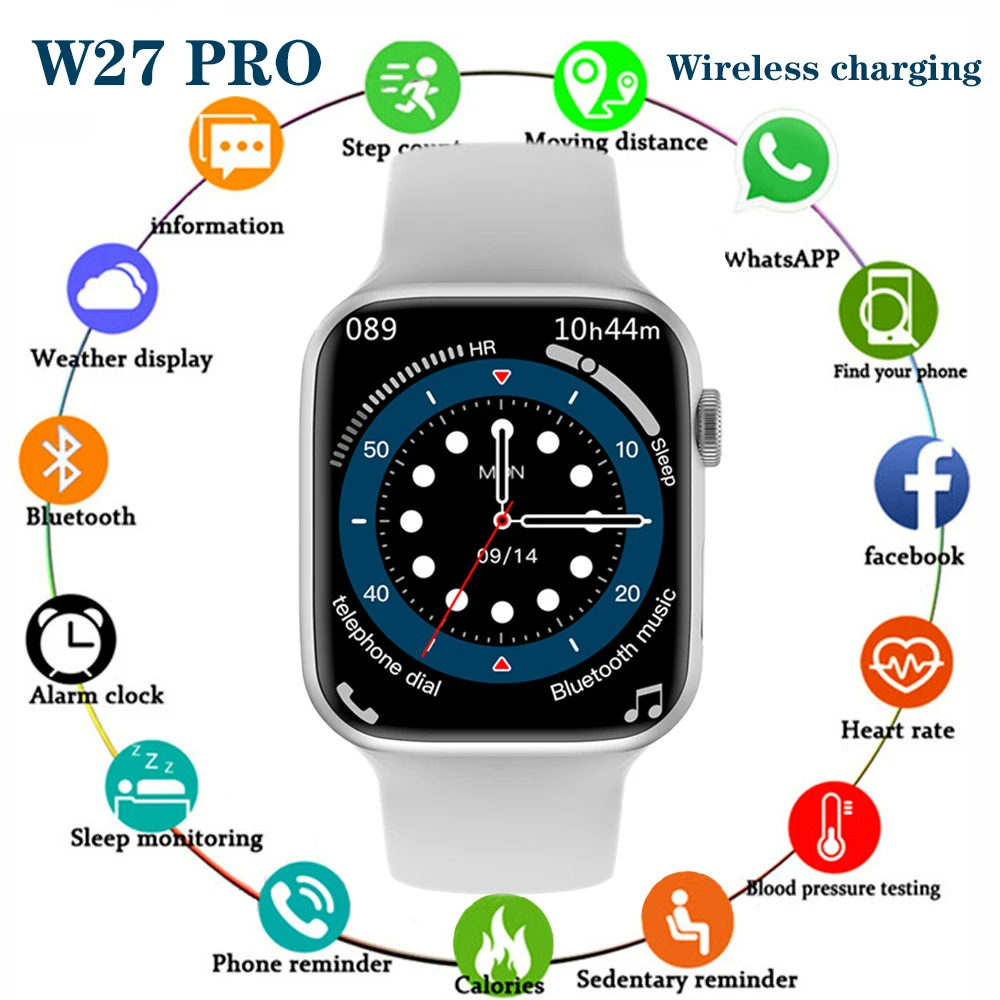 

Новинка 2022, Смарт-часы W27 Pro для мужчин и женщин, Bluetooth-вызов, Беспроводная зарядка, пользовательский циферблат, Смарт-часы с Полноразмерным с...