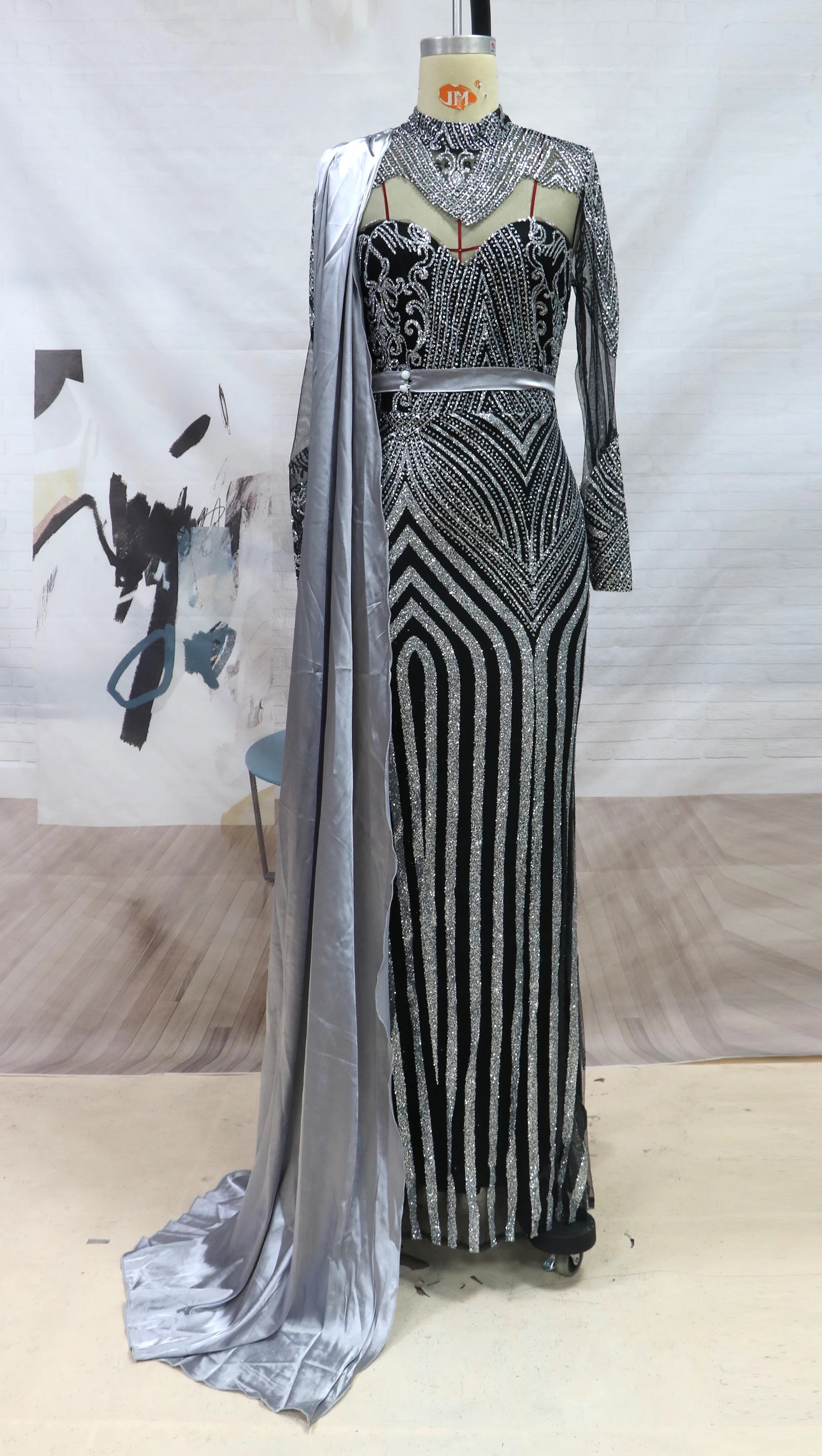 2023 New in Women Sequins Prom Formal Dress Solid Embroidery O-neck Long Sleeve Female Celebrity Party Maxi Dresses Vestidos