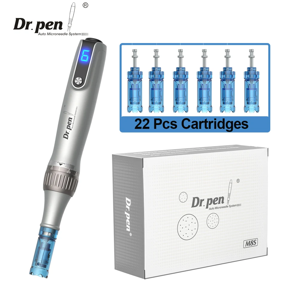 Dr. Pen Ultima M8S Wireless Dermapen with 22 Pcs Cartridges Professional Microneedling Pen B B Glow Skincare Tool MTS Machine