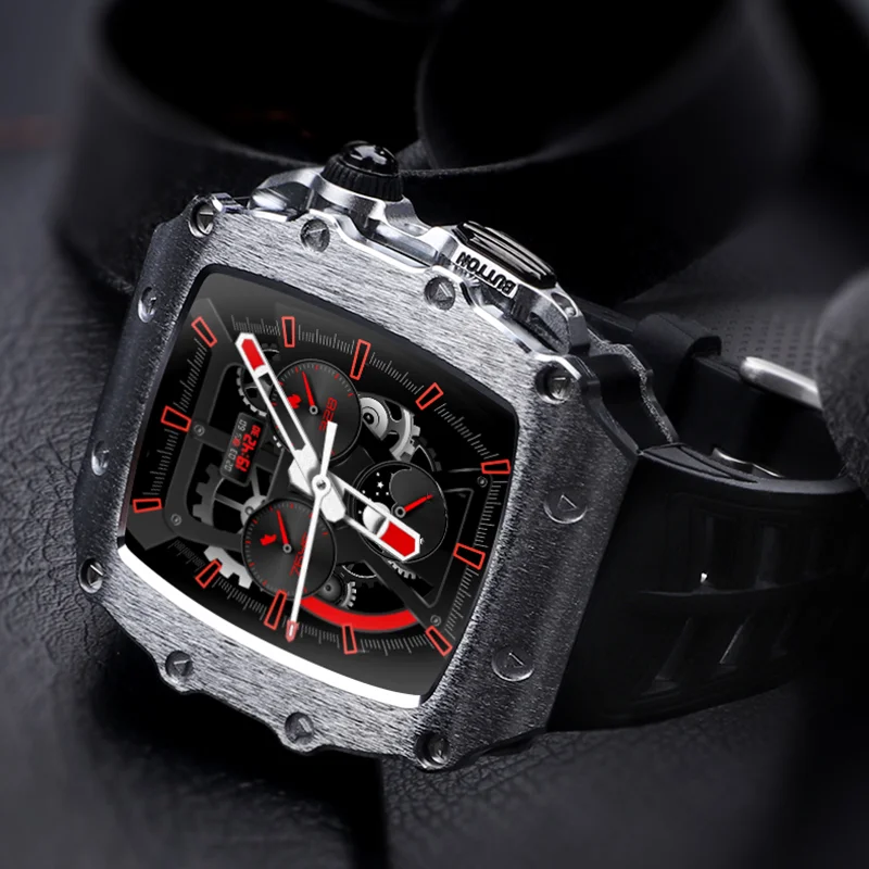 Modification Kit Stainless Steel Case for Apple Watch 8 7 6 5 SE 4 Rubber Strap for Iwatch Series 45mm 44mm Sport Diy Mod Kit