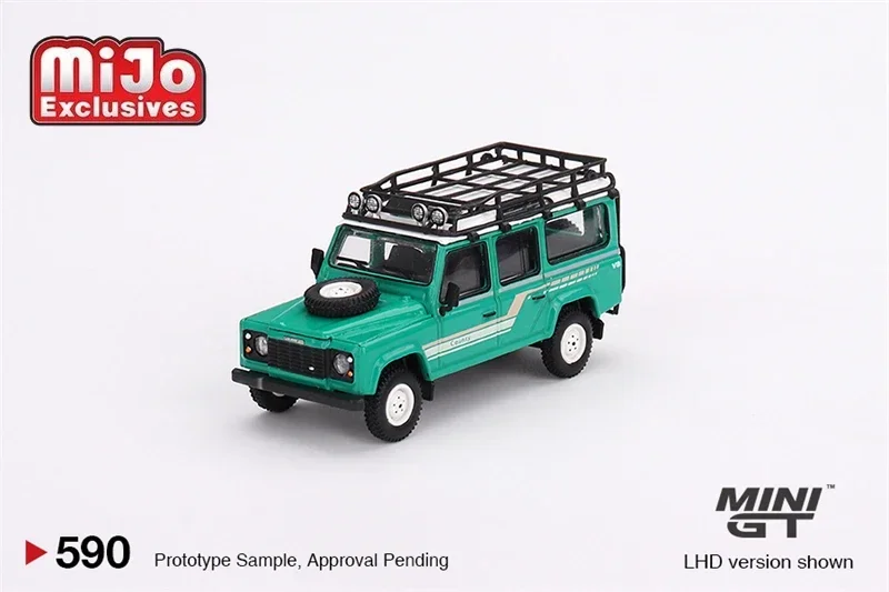 MINI GT Mijo Exclusives 1:64 Land Rover Defender 110 1985 универсал трезубец зеленая модель автомобиля