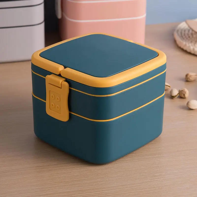 

1100ml Portable 2 Layer Healthy Lunch Box Food Container Microwave Oven Lunch Bento Boxes With Cutlery Lunchbox