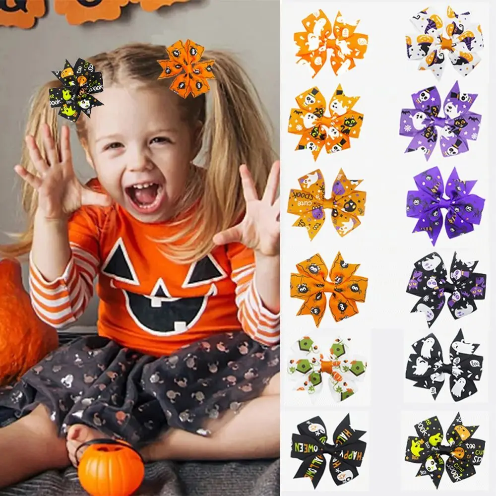 

Skeleton Halloween Bow Hair Clip Funny Pumpkin Bat Skull Cat Female/Children