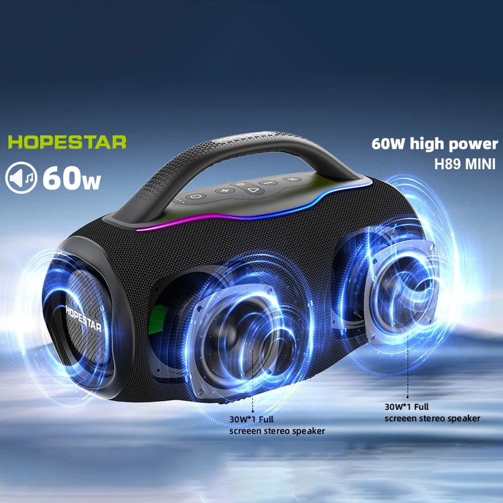 Фото Портативная беспроводная Bluetooth-колонка HOPESTAR H89mini для улицы, высокая мощность, 60 Вт, аккумулятор 6000 мАч, водонепроницаемая. №1