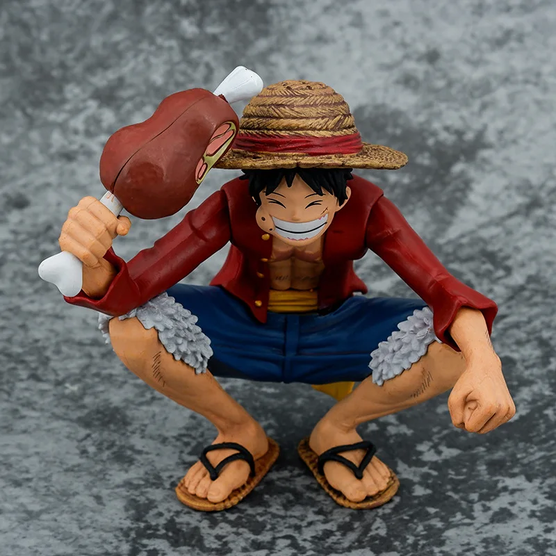 

One Piece Anime Luffy Crouching Smiley Straw Hat Action Figure PVC Model Collection Statue 15CM Toys Gifts