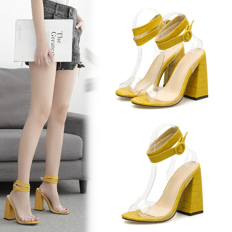 

Beige Heeled Sandals Pvc Shoes Buckle Large Size Square Toe Black Plastic Comfort High Fashion Big Strap Girls Block Scandals Ro