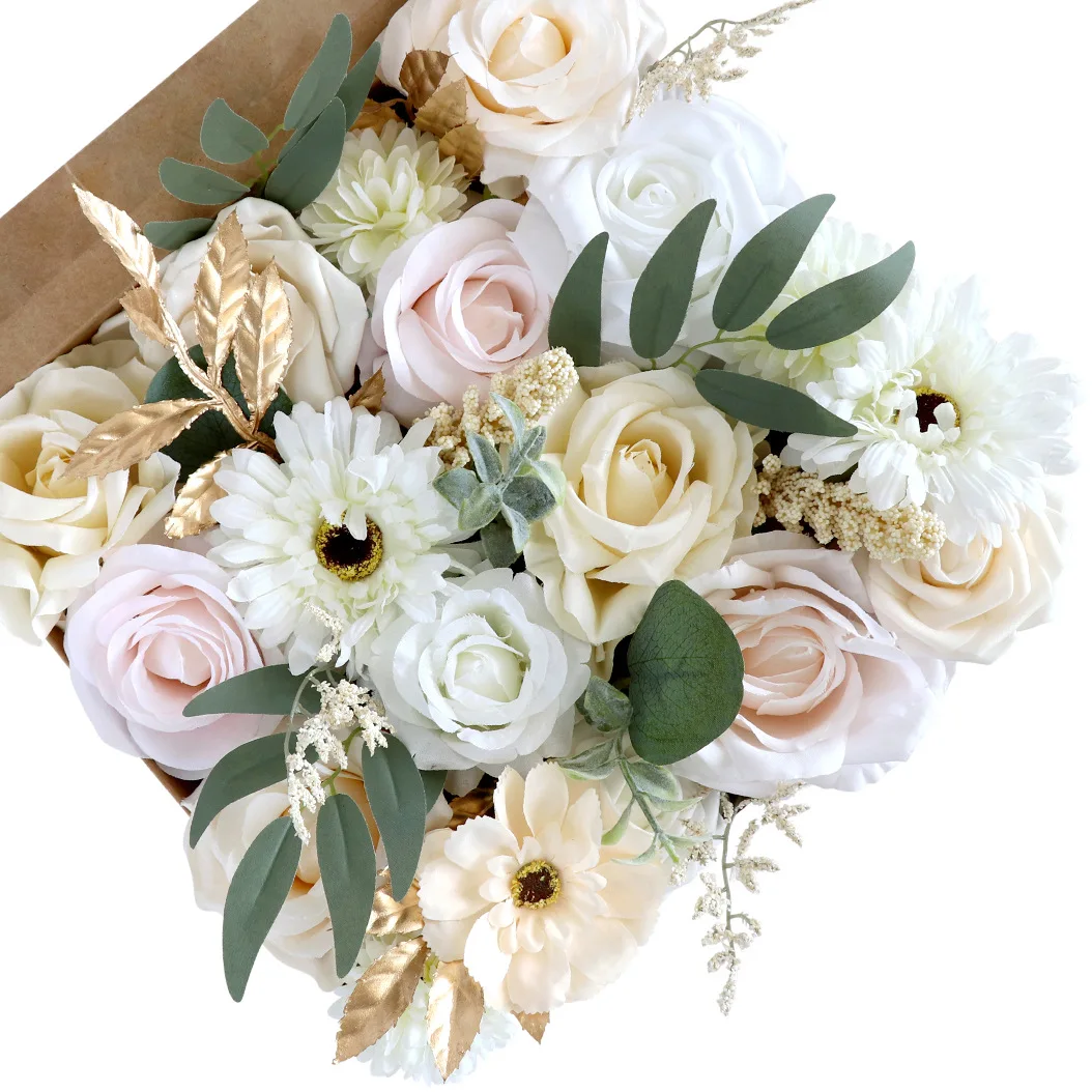 

Simulation Champagne Rose Box Flowers Wedding DIY Bride Holding Bouquet Birthday Valentine's Day Gift Flower Box Wedding Decor