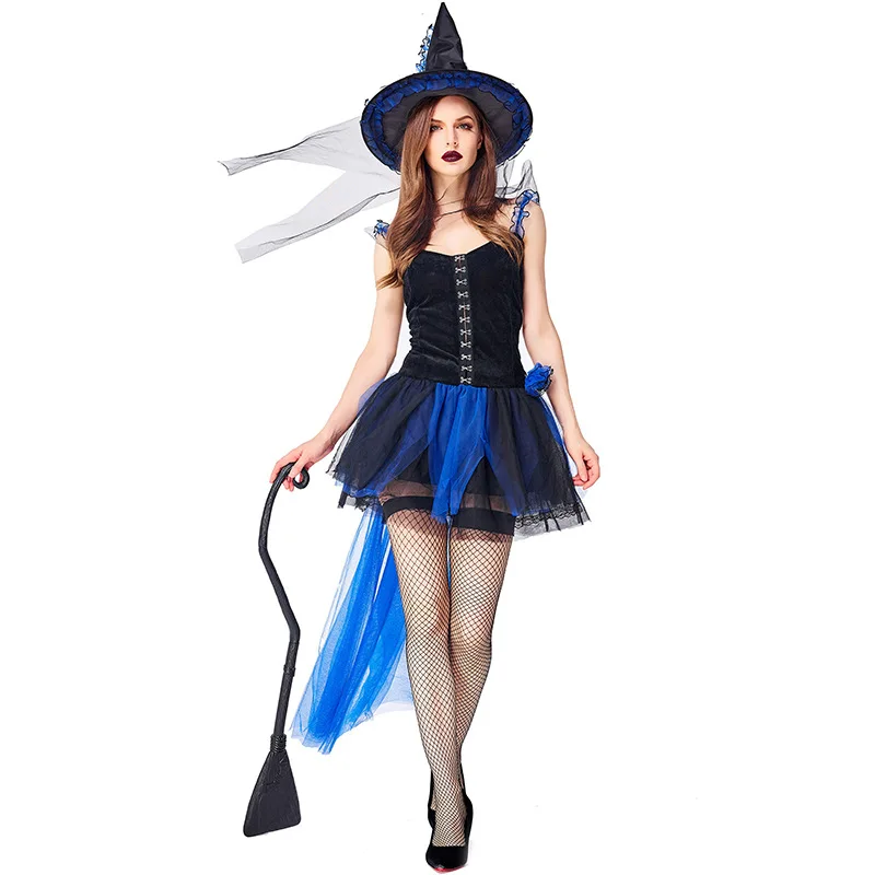 

YESKIGU Adult Halloween Costume Women Cosplay Witch TUTU Dress Lace With Long Tails Dresses Festival Carnival Gift With Hat