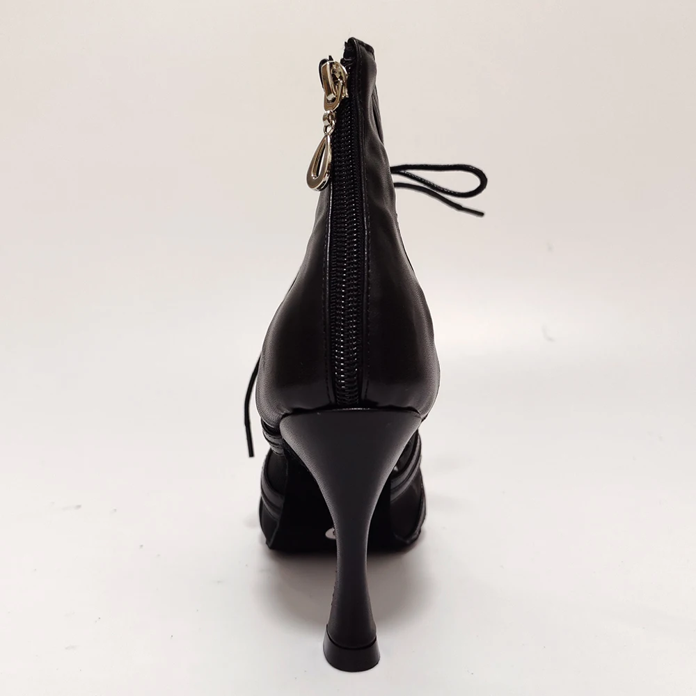 Black Leather Dance Booties Bachata Latin Salsa Dance Social Party Latin Ballroom Dance Shoes 2022 Zapatos de baile Dance Shoes