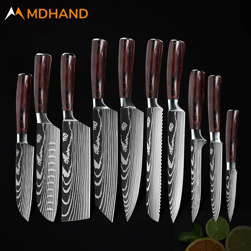 

Japanese Kitchen Knives German Carbon Steel Chef Knife Sharp Santoku Boning Utility Fruit Knife Solid Wood Handle