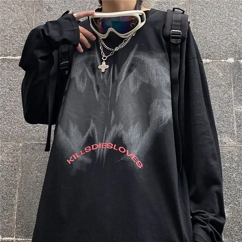 

5XL HipHop Oversize Men Long Sleeve Harajuku T-Shirt Gothic Black Style Vintage Ulzzang Cozy Streetwear Baggy Loose Plus Women